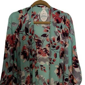 Cy Fashion Teal with Floral Design Shrug Size S